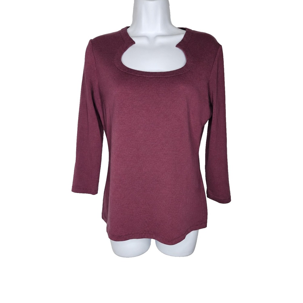 Lafayette 148 Womens M Burgundy Cutout Neck Top Quiet Luxury Minimalist Modern